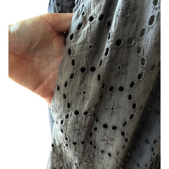 CLAUDE TULUM Taupe Eyelet Midi Dress Taupe Short Sleeves Square Neck Small NEW - Picture 7 of 12